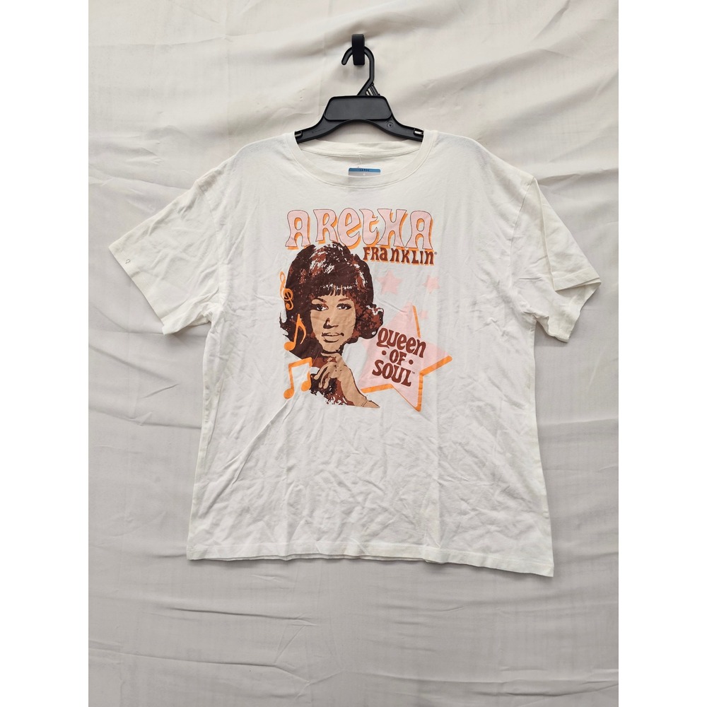 Aretha Franklin Womens Queen of Soul Graphic Tee White Cotton Size Large